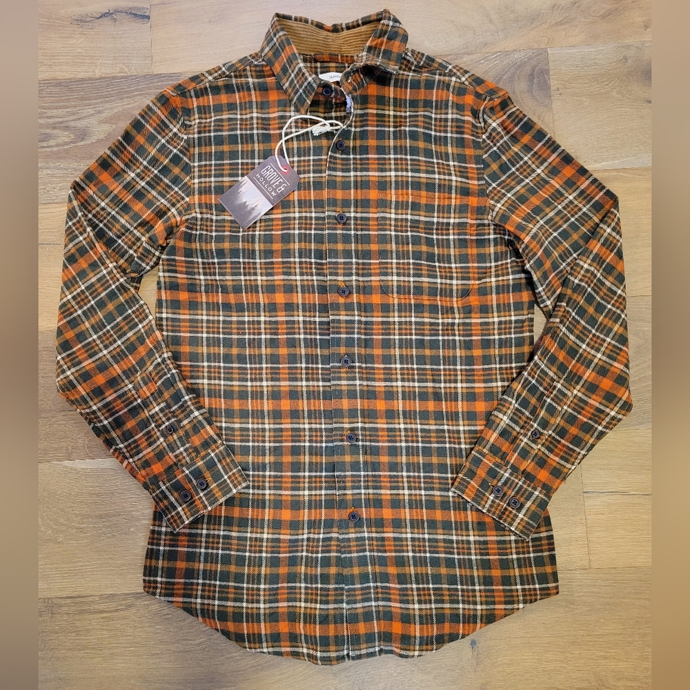 Grove & Hollow Men Flannel Plaid Long Sleeve Button Up Shirt Classic Fit Small